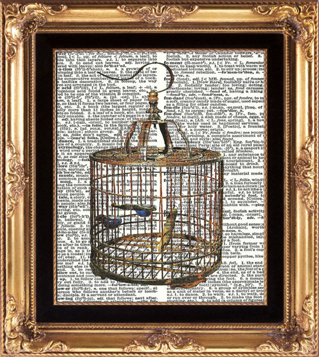 BIRDCAGE Vintage Dictionary Print Beautiful Birdcage Wall Etsy