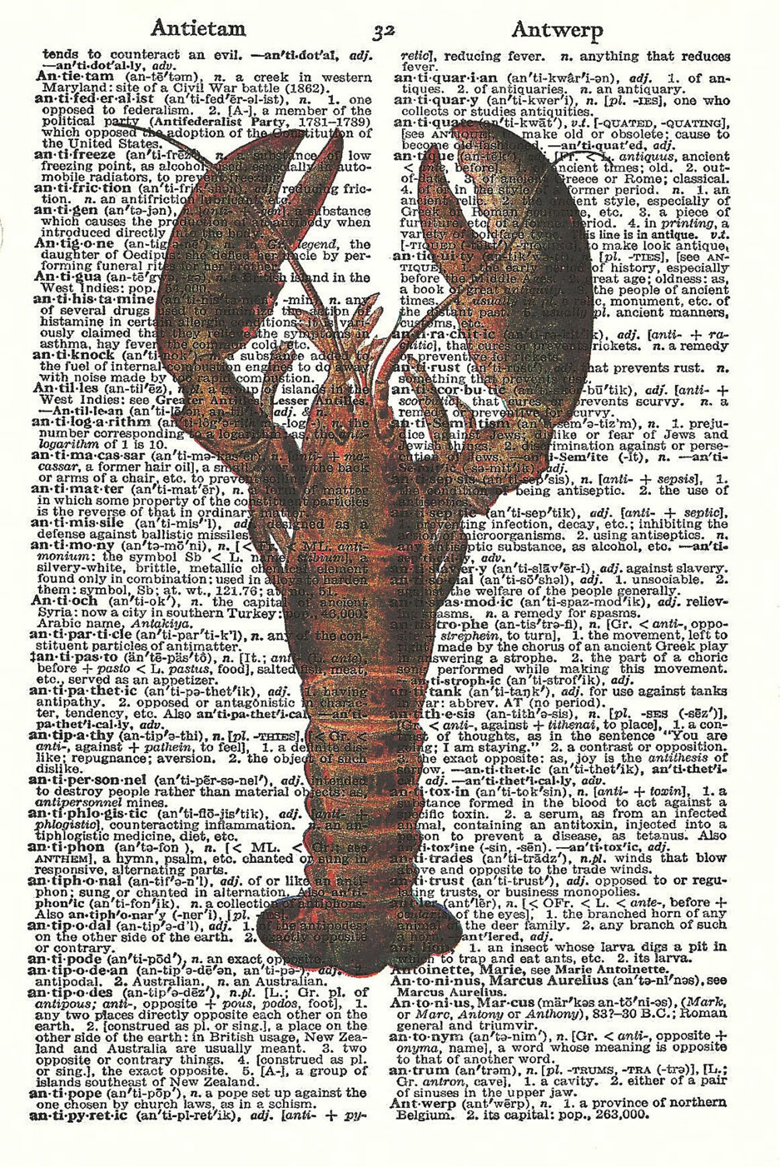 Lobster Vintage Dictionary Page Art Print Beautiful Lobster Etsy Canada