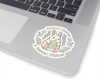 Bunny Kisses Easter Sticker | Bunny Egg Vinyl Decal (Physical Product)