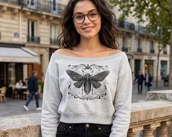 Sudadera corta de manga larga estilo grunge con hombros descubiertos para mujer – Jersey de manga larga estilo Y2K