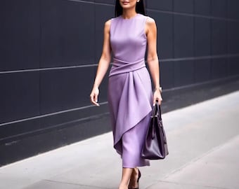 Elegant Asymmetrical Summer Dress - Sleeveless Waist-Cinching Style