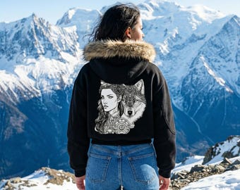 Sudadera con capucha holgada Sun Fade con pelo desmontable / Chaqueta de invierno unisex estilo streetwear