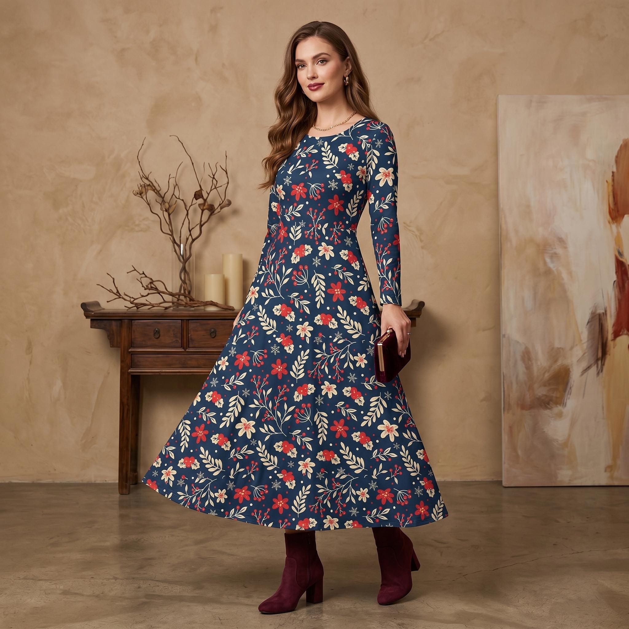 Navy Blue Floral Midi Dress - Etsy Navy Blue Floral Midi Dress - Etsy