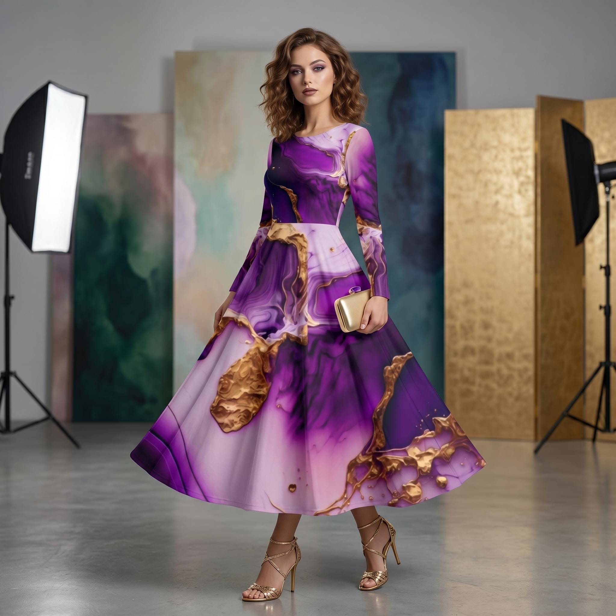 john paul ataker gold dress Purple and Gold Star Dress XS main image 0