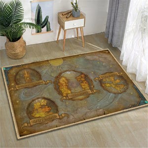 Azeroth Map Area Rug for Gaming Room, Fantasy RPG Game Carpet, Gift for Gamer, Nonslip Washable, Cotton & Polyester, Fantastic Floor Decor