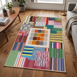 Eklektischer Bauhaus Teppich, Eklektische Wohnzimmer Dekoration, Patchwork Teppich, Geschenk für Zuhause