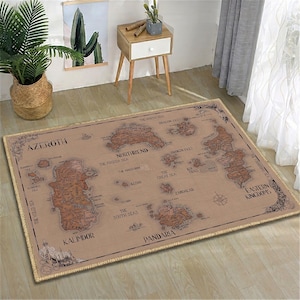 Azeroth Map Area Rug for Gaming Room, Fantastic RPG Game Carpet, Gift for Gamer, Nonslip Washable, Cotton & Polyester, Fantasy Floor Decor