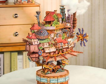 Fantasy Moving Castle Wooden Model Kit | LED Musical Animated Display Diorama