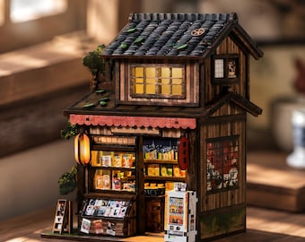 Japanese Street Style Book Nook Kit, Miniature Grocery Store Diorama, LED Lights
