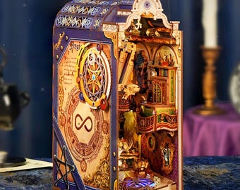 Kit de rincón de lectura de biblioteca mágica / Diorama de fantasía de madera con luz LED