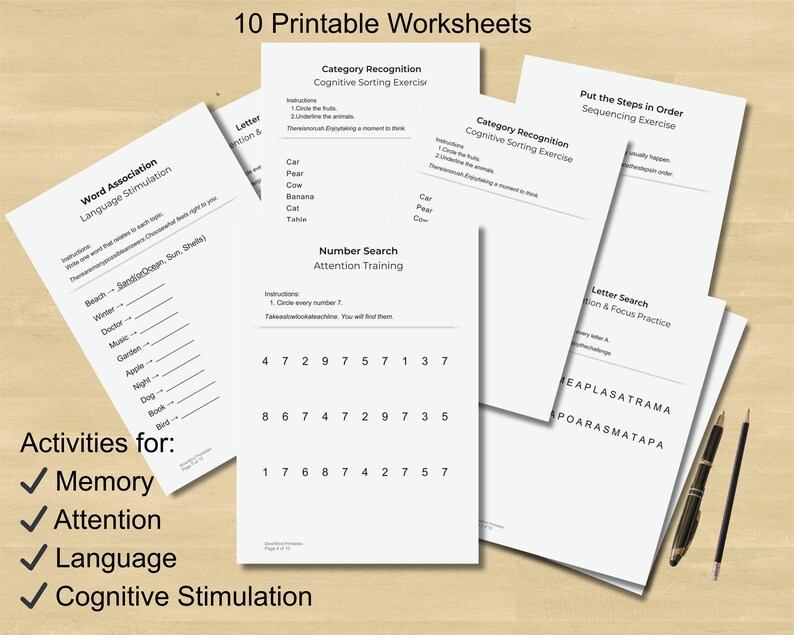 Large Print Cognitive Worksheets for Seniors, Memory Brain Games ...