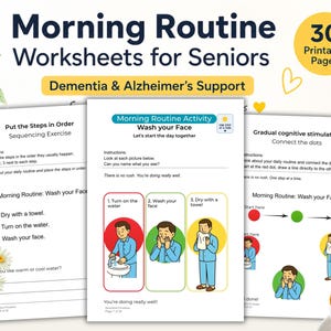 Morning Routine Worksheets for Seniors Printable PDF, Dementia Activities, Cognitive Stimulation, Memory Care, A4 US Letter