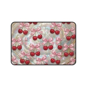 Pink Bow Cherry Pattern Desk Mat | Kawaii Cherry Mouse Pad