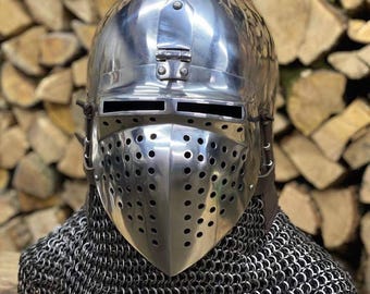 Medieval 14th Century Klappvisor Bascinet Helmet | | Buhurt & HMB Combat Helmet with Reinforced Bar Grill |