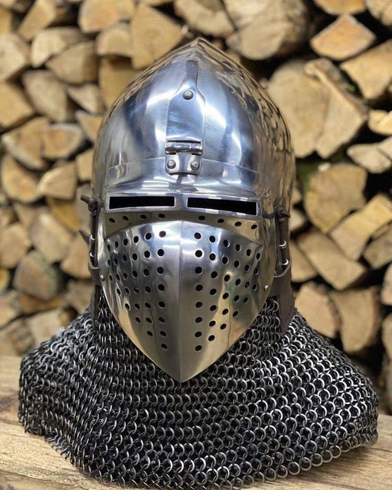 Medieval 14th Century Klappvisor Bascinet Helmet | | Buhurt & HMB Combat Helmet with Reinforced Bar Grill |
