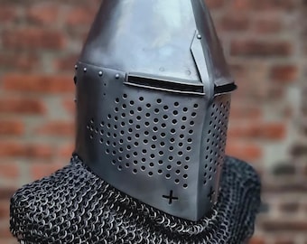 Handcrafted Steel Helmet – Medieval Crusader Templar Knight Armor