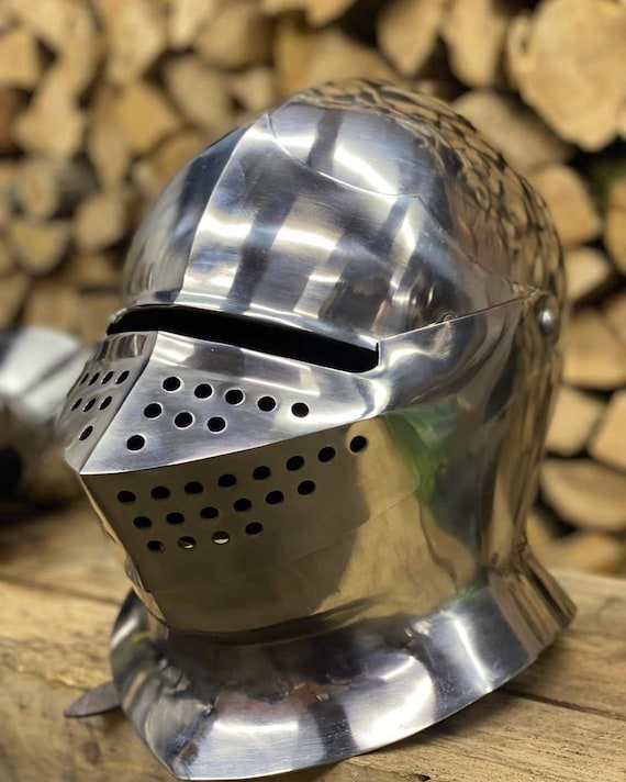 15th Century English Bascinet Helmet – Battle Ready Steel Armour (HMB, Buhurt, SCA)