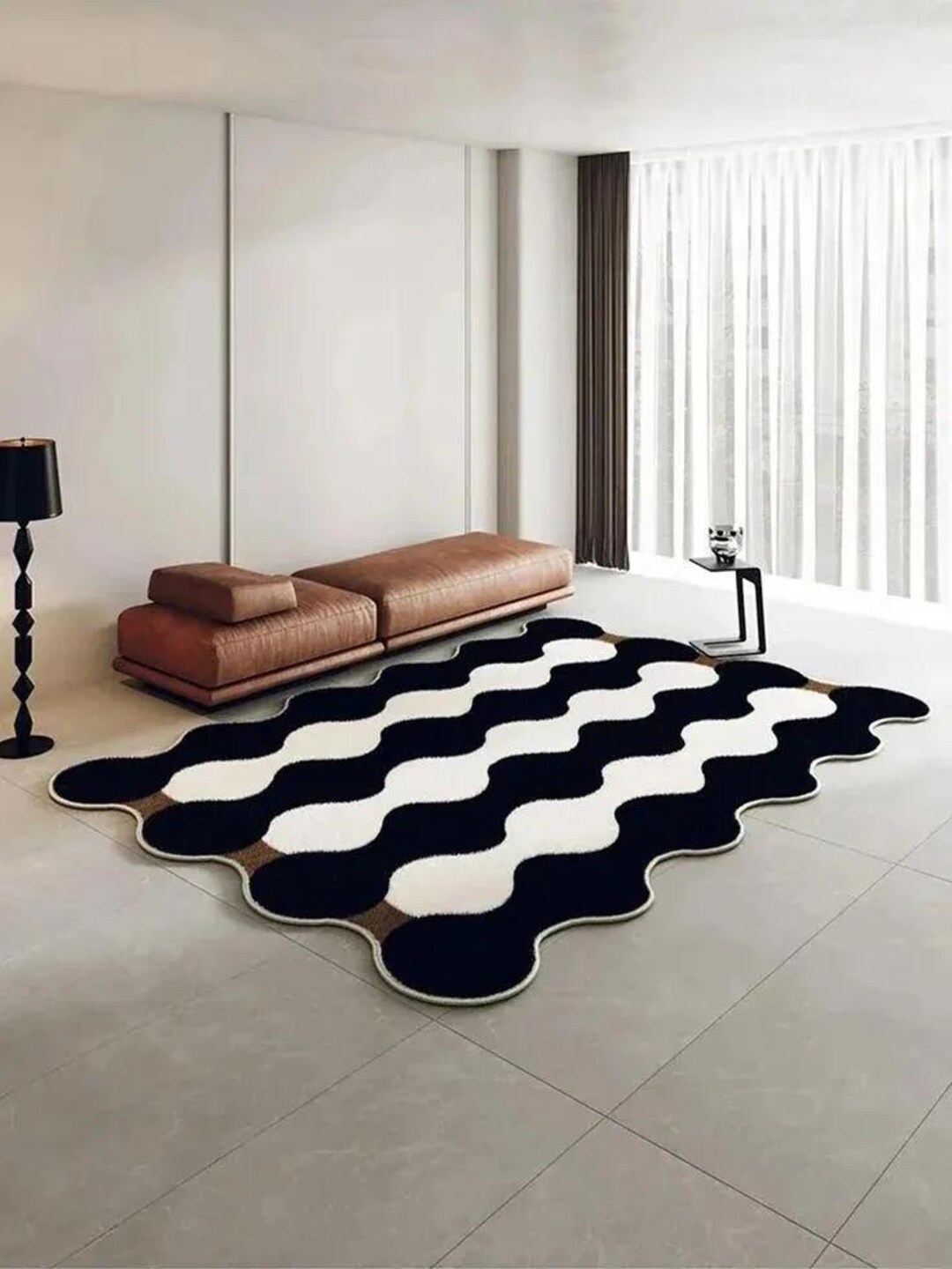 Modern Wavy Rug, Black and White Abstract Rug, Minimalist Area Carpet ...