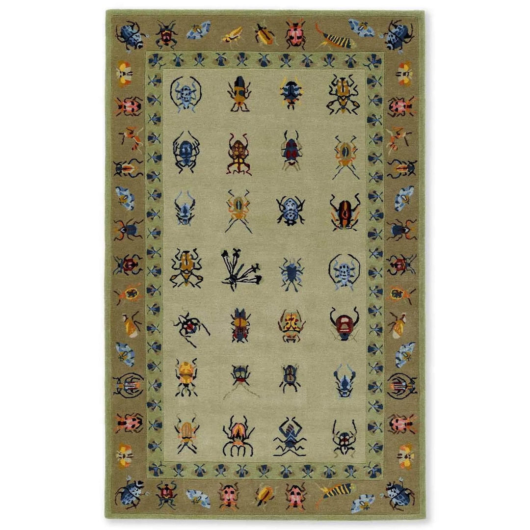 Vintage Insect Rug, Beetle Pattern Area Rug, Nature Inspired Carpet ...