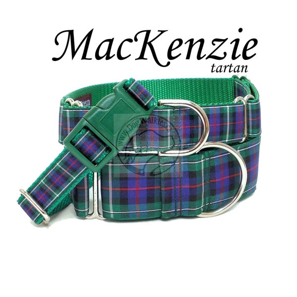 MacKenzie clan Tartan Dog Collars - All Sizes - 4 Widths - Green, Red and Navy Plaid - MacKenzie Tartan