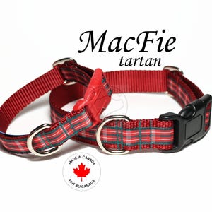 Handmade MacFie Clan Tartan Dog Collar: Red Plaid Collar, MacFee, All Sizes