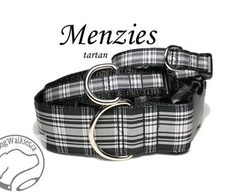 Menzies clan Tartan Dog Collars - All Sizes - 4 Widths - Black and White Plaid - Menzies tartan - Mounring Tartan - Handmade