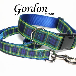 Collares para perros a cuadros del clan Gordon: cualquier tamaño, 4 anchos, cuadros azules y verdes, tartán Gordon, collar a cuadros, collar a cuadros, hecho a mano