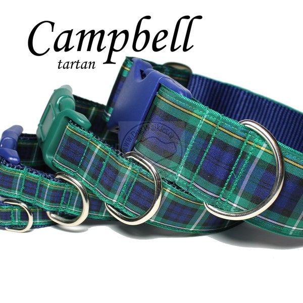 Campbell clan Tartan Dog Collars - All Sizes - 4 Widths - Navy and Green Plaid - Cambell Tartan - Campbell tartan
