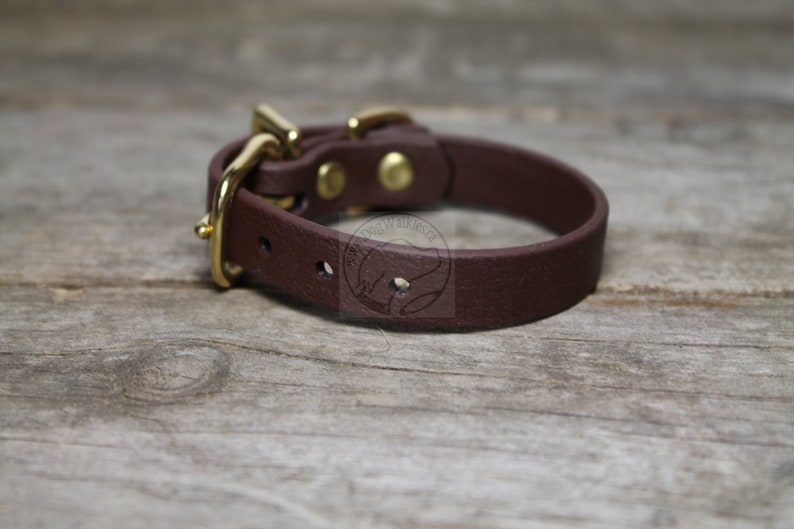 12 Handmade Dark Chocolate Brown Little Dog Collar Thin Biothane Dog Collars 12mm Waterproof Small Dog Collar- Vegan Leather