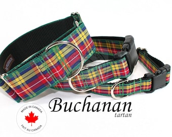 Collar para perro a cuadros escoceses del clan Buchanan, hecho a mano: rojo, amarillo y verde, todos los tamaños