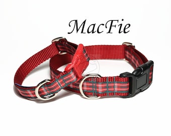 MacFie Clan (MacFee) Tartan Dog Collars - All Sizes - 2 Widths - Red, Green and White Plaid - Handmade - MacFie tartan