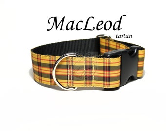 MacLeod Clan Tartan Dog Collars - Very Limited - Any Size - 1.5" (38mm) wide - Yellow and Black Plaid - Handmade