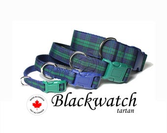 Collare per cani Blackwatch Tartan fatto a mano: scozzese verde navy, tutte le taglie