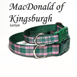 MacDonald of Kingsburgh Clan Tartan Dog Collars - All Sizes - 2 Widths - Green and Pink Plaid - McDonald Tartan