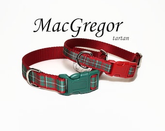 MacGregor Clan Tartan Dog Collars - All Sizes - 4 Widths - Red and Green Plaid - Handmade - MacGregor tartan