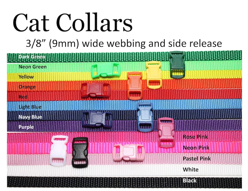 width  Breakaway Buckle  Red  Yellow  Blue  Black  White  Green  Pink  Orange  Purple 9mm Cat Collar  Mix and Match  38
