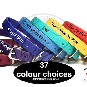 Biothane Thin Dog Collar: Handmade Waterproof Vegan Leather, 38 Colours, 12mm