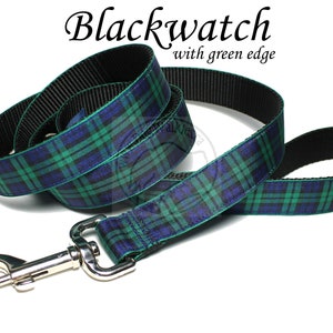 Green Edge BlackWatch Tartan Leash - Matching Tartan Dog Leash in 3 widths - Plaid Leashes - Tartan Lead - Black Watch with Green Edge