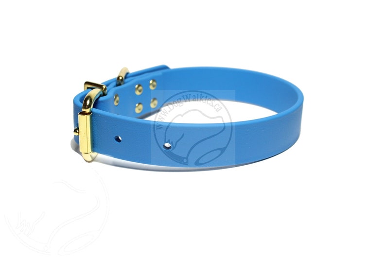 Wide Vegan Leather choice of hardware type and size handmade waterproof 25mm Caribbean Blue Biothane Dog Collar 1