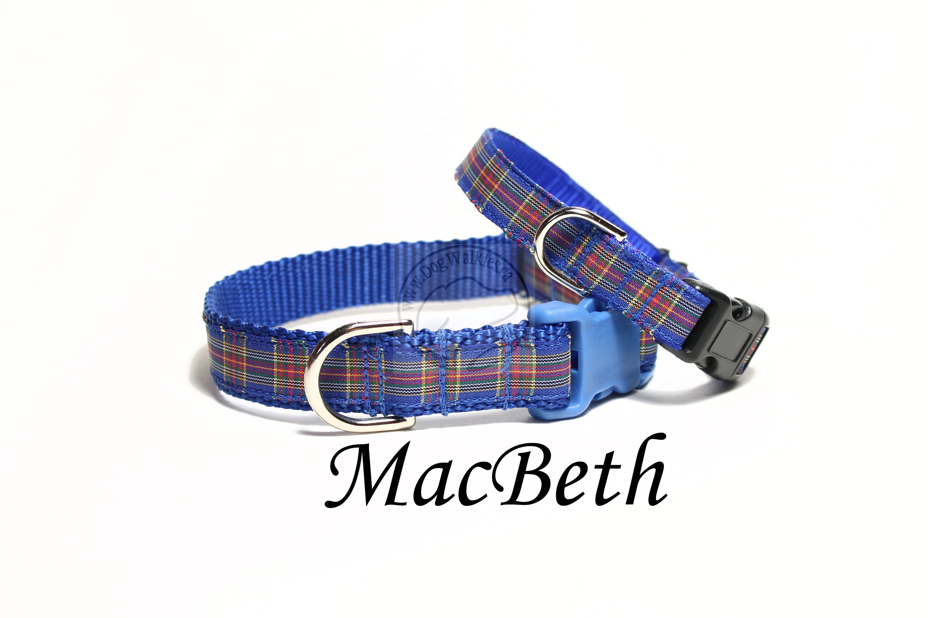 Macbeth Clan Tartan Dog Collars All Sizes 2 Widths Blue Red and