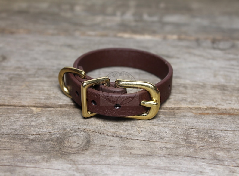 12 Handmade Dark Chocolate Brown Little Dog Collar Thin Biothane Dog Collars 12mm Waterproof Small Dog Collar- Vegan Leather