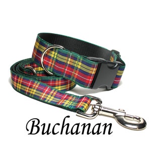 Buchanan Clan Tartan Dog Collars - All Sizes - 4 Widths - Red, Yellow and Green Plaid - Buchannan Tartan - Buchanan Tartan
