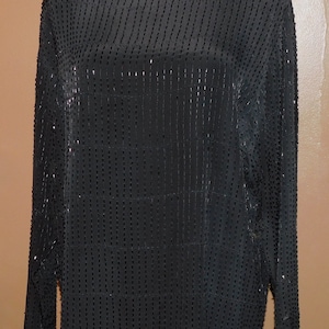 Vintage Ellen Tracy Black Silk Beaded Tunic - Size M