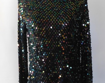 Vintage Lillie Rubin Sequin Top: Black Aurora Borealis Scoop Neck (XL), Does Run Small, Worn Once