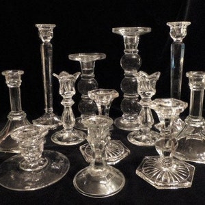 Vintage Clear Crystal Candlestick Holders - Set of 12 Eclectic Glass Decor