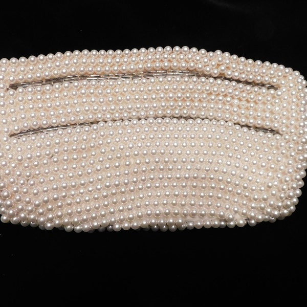 Early La Regale, Japan Pearl Bead Encrusted, Zip Top Clutch Bag, Bugle Bead Insets, Estate Sale