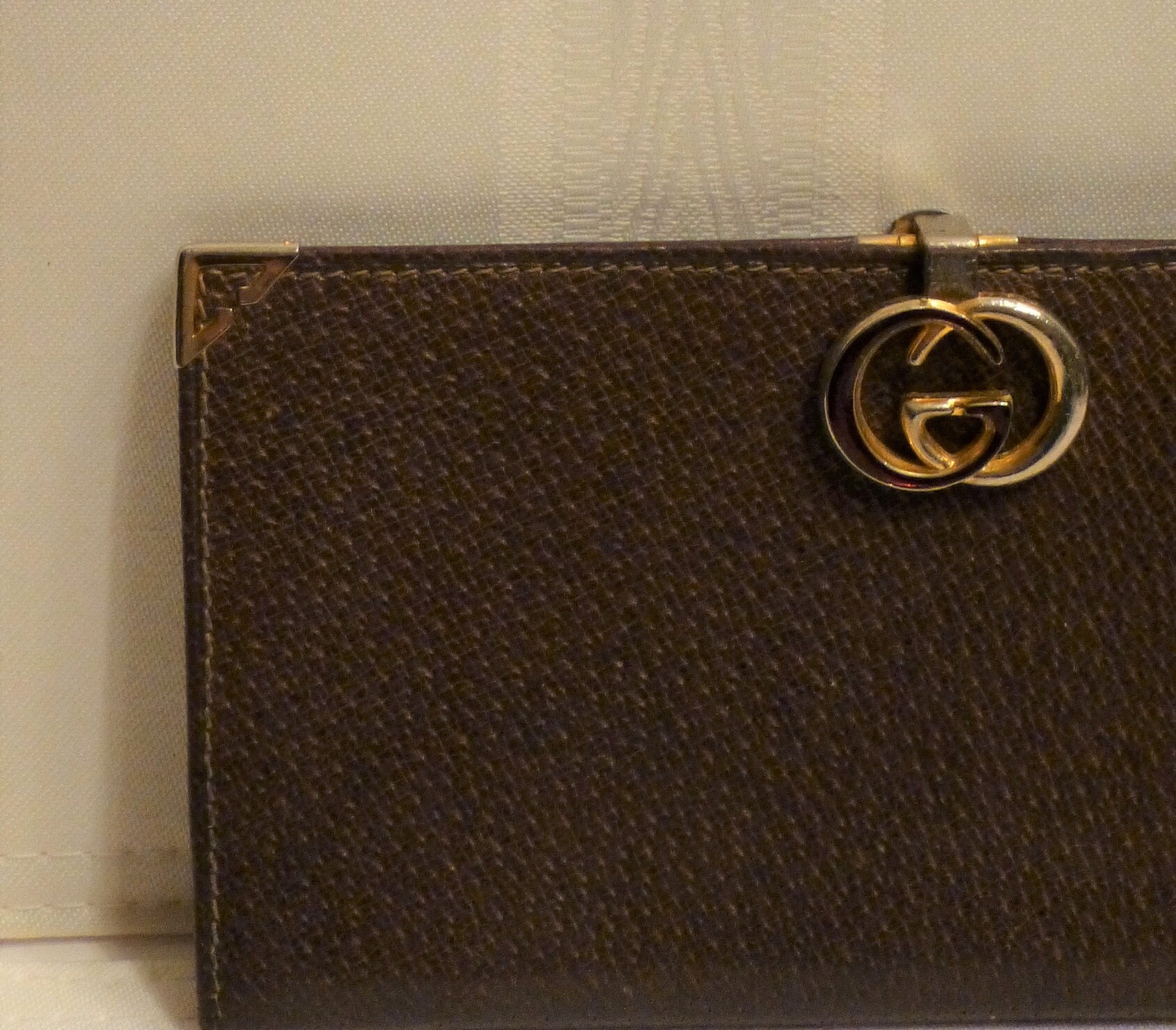 Gucci Vintage Brown GG Coated Canvas Checkbook Case For Sale at 1stDibs