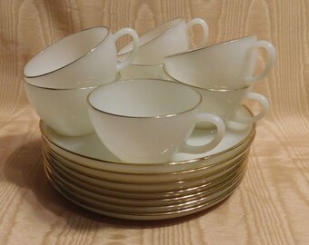 ファイヤーキング ミルクグラス スナックセット：ゴールドリムの