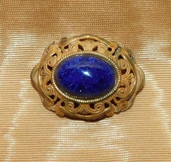 Miriam Haskell Lapis Lazuli Stone, Intricate Gold… - image 6