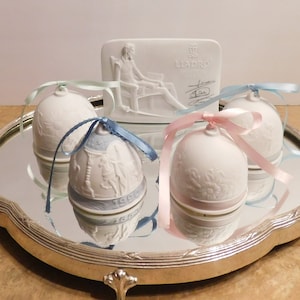 Lladro Set Of 4 Collectible Bells: 1990,1991,1992,1994 + Collector&#39;s Society Plaque, 1 Original Owner